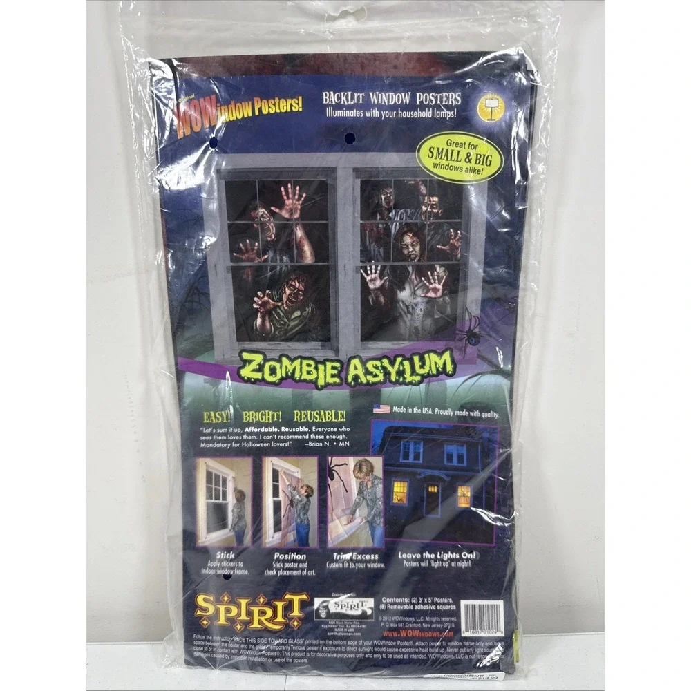 WOWindows‎ Two 3'x5' Zombie Asylum Window Posters-Easy, Bright, Reusable